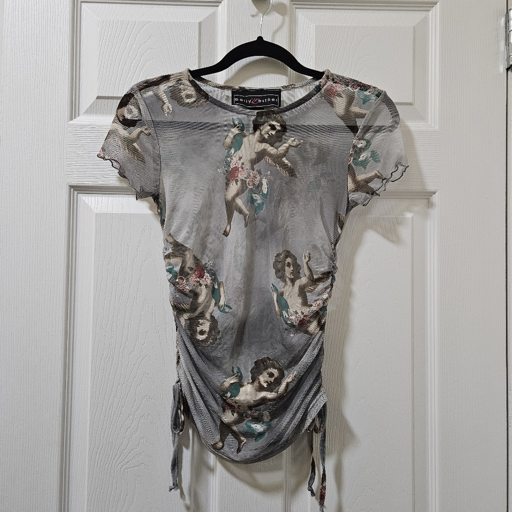 NWOT Mesh Cherub Print Tee